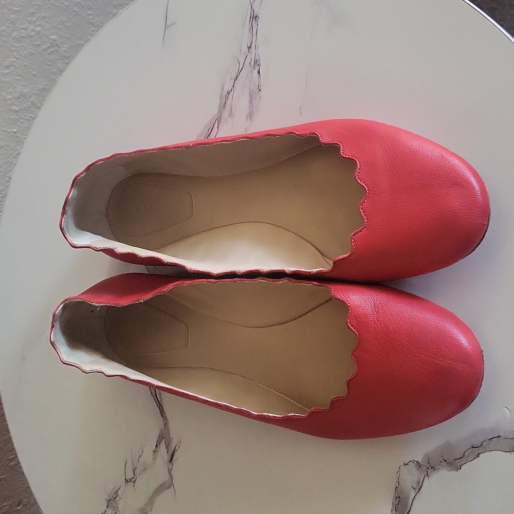 CHLOE Lauren Salmon Scalloped Ballerina Leather slippers Flat Shoes
